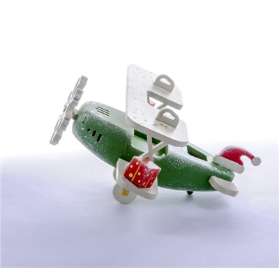 Елочная игрушка, сувенир - Самолет Биплан 6017 Santa