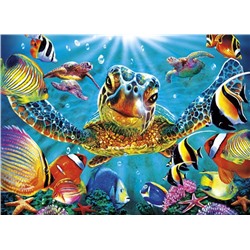 Алмазная мозаика картина стразами Морские черепахи и рыбки, 30х40 см