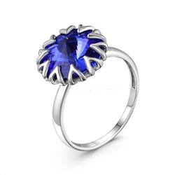 Кольцо из серебра с кристаллом Swarovski Синий родированное