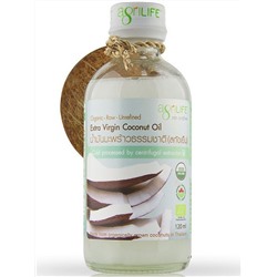 Organic Raw Unrefined EXTRA VIRGIN COCONUT OIL, Agrilife (Органическое нерафинированное кокосовое масло первого холодного отжима), стекло, 120 мл.