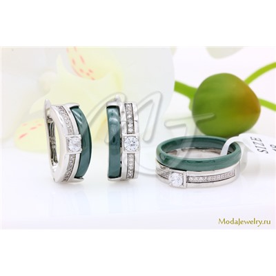 Серьги и кольцо зеленая керамика CNS21933