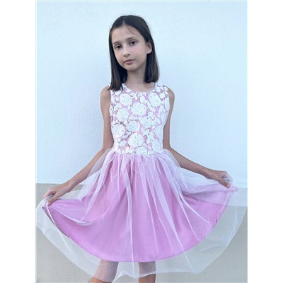 Нарядное платье с фатином для девочки, розовый 85243-ДН22