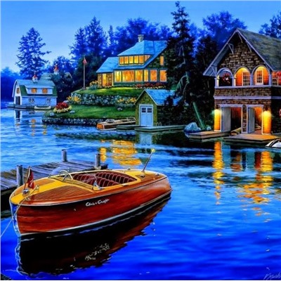 Алмазная мозаика картина стразами Дома у озера, 30х40 см