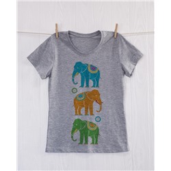 FU30S-M0017 Женская футболка серая с принтом Три слона