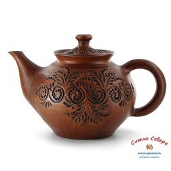 Чайник заварочный глиняный "Узор" 1,5 л с декором крышки