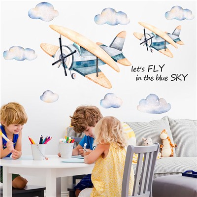 Наклейка многоразовая интерьерная "Два самолетика в небе" (2087)