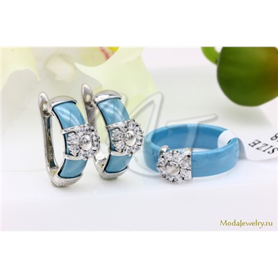 Серьги и кольцо керамика голубая CNS23072