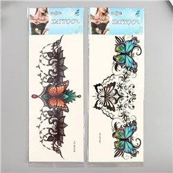 Татуировка на грудь/спину цветная "Кружево из бабочек" МИКС 34х12 см
