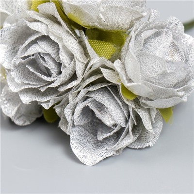 Цветы для декорирования "Серебристые розы с блеском" 1 букет=6 цветов 10 см