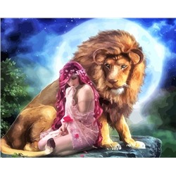 Алмазная мозаика картина стразами Девушка со львом, 30х40 см