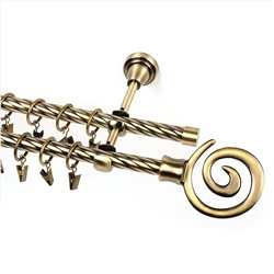 Карниз металлический 2-рядный "Альмеро", золото антик, крученая труба, ø16 мм  (kn-28)