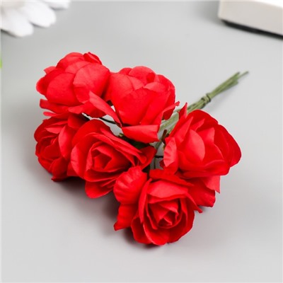 Цветы для декорирования "Алые розы" 1 букет=6 цветов 9 см