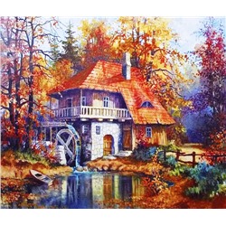 Алмазная мозаика картина стразами Дом в осеннем лесу, 30х40 см