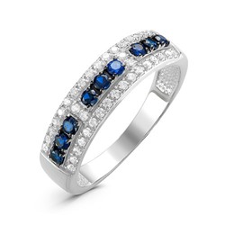 Серебряное кольцо с фианитами синего цвета 065