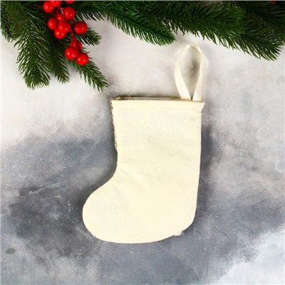 Носок для подарков "Снеговик в бантике, цветочный орнамент" 11х16 см, золото