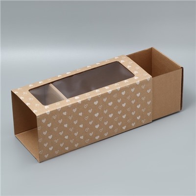 Коробка складная с PVC-окном «Сердечки», 16 х 35 х 12 см