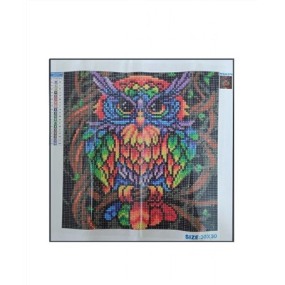 Алмазная мозаика картина стразами Разноцветный филин, 30х30 см