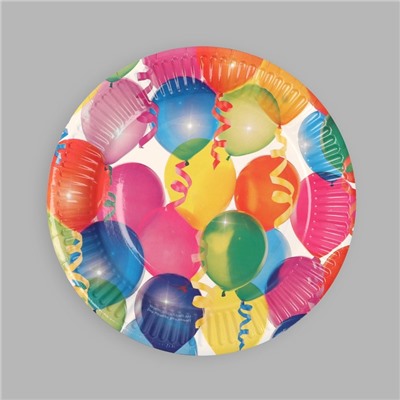 Тарелка бумажная «Воздушные шарики», 18 см, набор 6 шт.