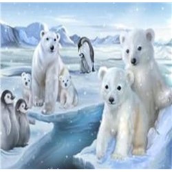 Алмазная мозаика картина стразами Белые медведи с пингвинами, 30х40 см
