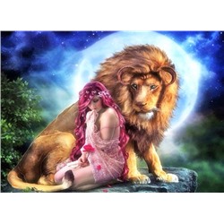 Алмазная мозаика картина стразами Девушка со львом, 50х65 см