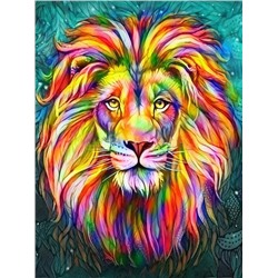 Алмазная мозаика картина стразами Разноцветный лев, 30х40 см