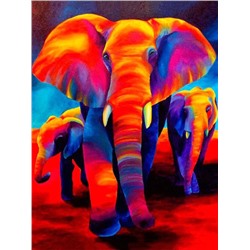 Алмазная мозаика картина стразами Разноцветные слоны, 50х65 см
