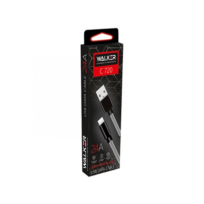 Кабель USB "WALKER" Apple Lightning с пружинами 1м. (2.4А), черный, в  индив. коробке, C720