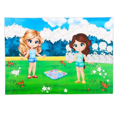 Набор наклеек с раскраской «Подружки», 14.5 × 21 см