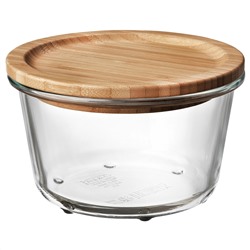 IKEA 365+ ИКЕА/365+, Контейнер для продуктов с крышкой, круглой формы стекло/бамбук, 600 мл