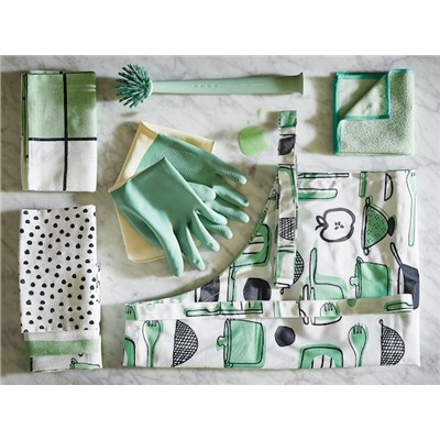 RINNIG РИННИГ, Полотенце кухонное, бел/зелен/с рисунком, 45x60 см