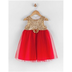 Платье золотое с красной юбкой