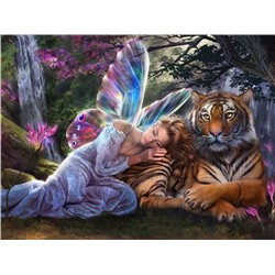 Алмазная мозаика картина стразами Девушка с тигром, 40х50 см