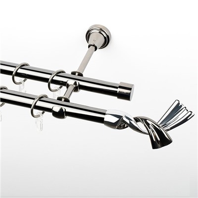 Карниз металлический стыкованный, 2-рядный "Дива", черный никель, гладкая труба, ø 19 мм  (kn-408)