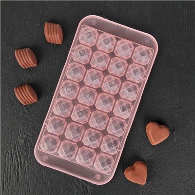 Форма для льда и шоколада «Сапфир», 28 ячеек, 24×12,7×2 см, цвет МИКС
