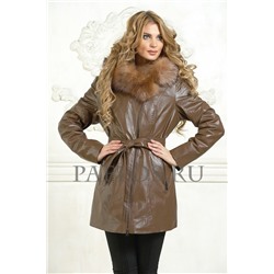 Удлиненная зимняя женская куртка из кожи