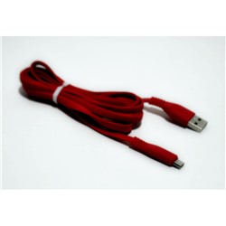 Кабель USB microUSB 2 метра, быстрая зарядка , силиконовый , красный без коробки