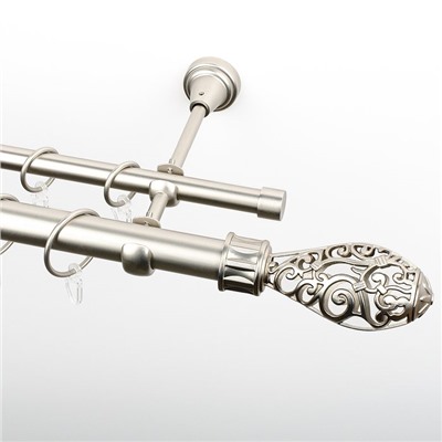 Карниз металлический стыкованный c наконечниками "Версаль", 3-рядный, хром матовый, гладкая труба, ø 25 мм  (kn-731)