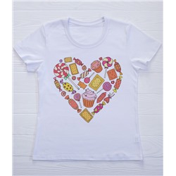 FU30B-M0090 Женская футболка белая с принтом Конфетное сердце