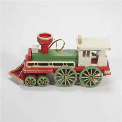 Елочная игрушка, сувенир - Ретро паровоз 3020 White cabin