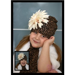 Шапка леопардовой расцветки с бежевым красивущим георгином(NEW)