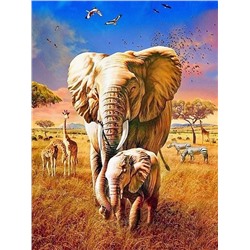Алмазная мозаика картина стразами Слоны, 40х50 см