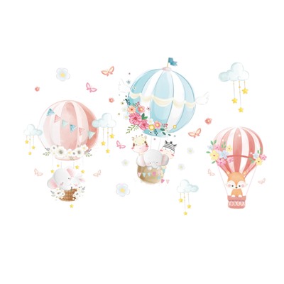 Наклейка многоразовая интерьерная "Малыши на воздушных шарах" (2390)