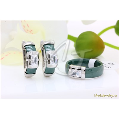 Серьги и кольцо керамика зеленая CNS21910