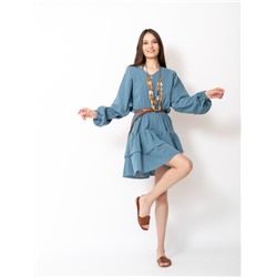 Арт. 14091 Платье женское из муслина с воланами. Цвет индиго.