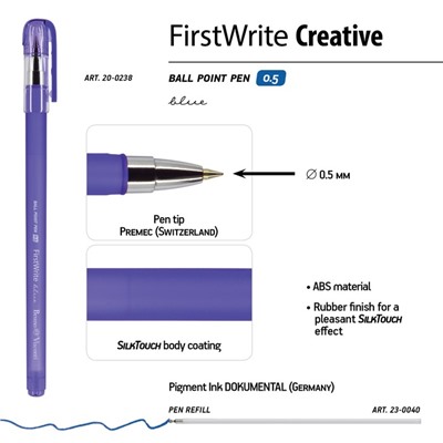 Ручка шариковая Firstwrite Creative, узел 0.5 мм, синие чернила, матовый корпус Silk Touch, МИКС