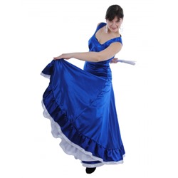 Платье для Фламенко синее с пышной юбкой и белыми оборками
