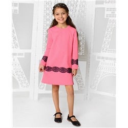 Розовое платье для девочки с гипюром 83033-ДО19