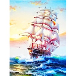 Алмазная мозаика картина стразами Корабль в море, 30х40 см