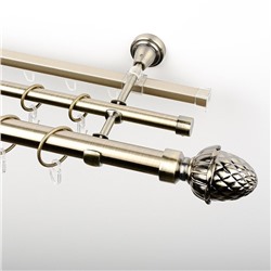 Карниз металлический стыкованный c наконечниками "Агра", 3-рядный, золото антик, гладкая труба, ø 25 мм  (kn-709)