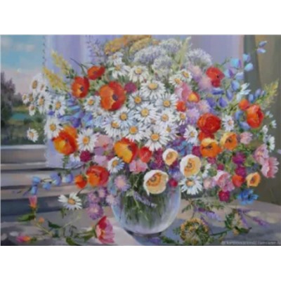 Алмазная мозаика картина стразами Букет полевых цветов в вазе, 30х40 см